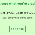 $13 off ($30 Minimum Spend) at GrabFood