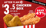 Chicken Box (1pc Drumstick/Wing & 2pcs Tenders) for $3.50 [U.P. $6.55] at KFC