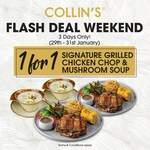 1 for 1 Signature Grilled Chicken Chop & Mushroom Soup at Collin's via GrabFood, foodpanda & Deliveroo (Delivery Only)