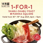1 for 1 Shabu Shabu at SUKI-YA (Marina Square, from 4pm Daily)