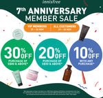 30% off $80+, 20% off $50+, 10% off Under $50 (Some Exclusions) @ Innisfree