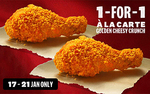 1 for 1 A La Carte Golden Cheesy Crunch Wings at KFC
