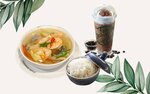Clear Tom Yum Soup (Salmon and Prawns) with Rice + Iced Mocha [$10.24] at Cafe Amazon via Fave