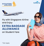 10% off Fares, 3x23kg Baggage (US/CA) or 40kg (Others) & Fee Waiver on Booking Changes at Singapore Airlines [Students]