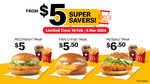 McChicken Meal $5, Filet-O-Fish Meal $5.50 McSpicy Meal $6.50 @ McDonalds