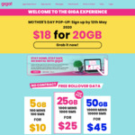 giga Pop-up Plan - $18 for 20GB Monthly