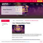 1 for 1 Weekend Movie Tickets ($15.50) at Shaw Theatres [SAFRA Members]