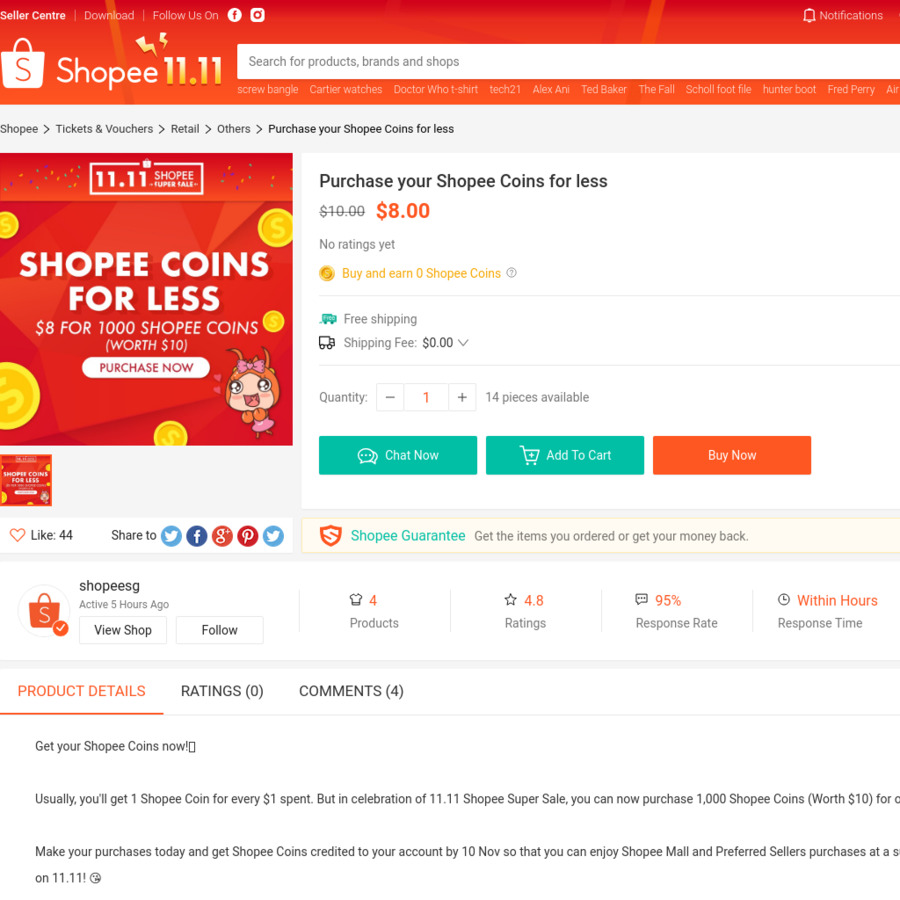 1 000 Shopee Coins 10 Value For 8 At Shopee Cheapcheaplah