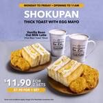 Shokupan Thick Toast with Egg Mayo & Vanilla Bean Oat Milk Latte: 2 Sets for $11.90 at The Coffee Bean & Tea Leaf