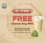 Free Classic Soy Milk with Every Ala Carte Dumpling Purchased at Mr Bean
