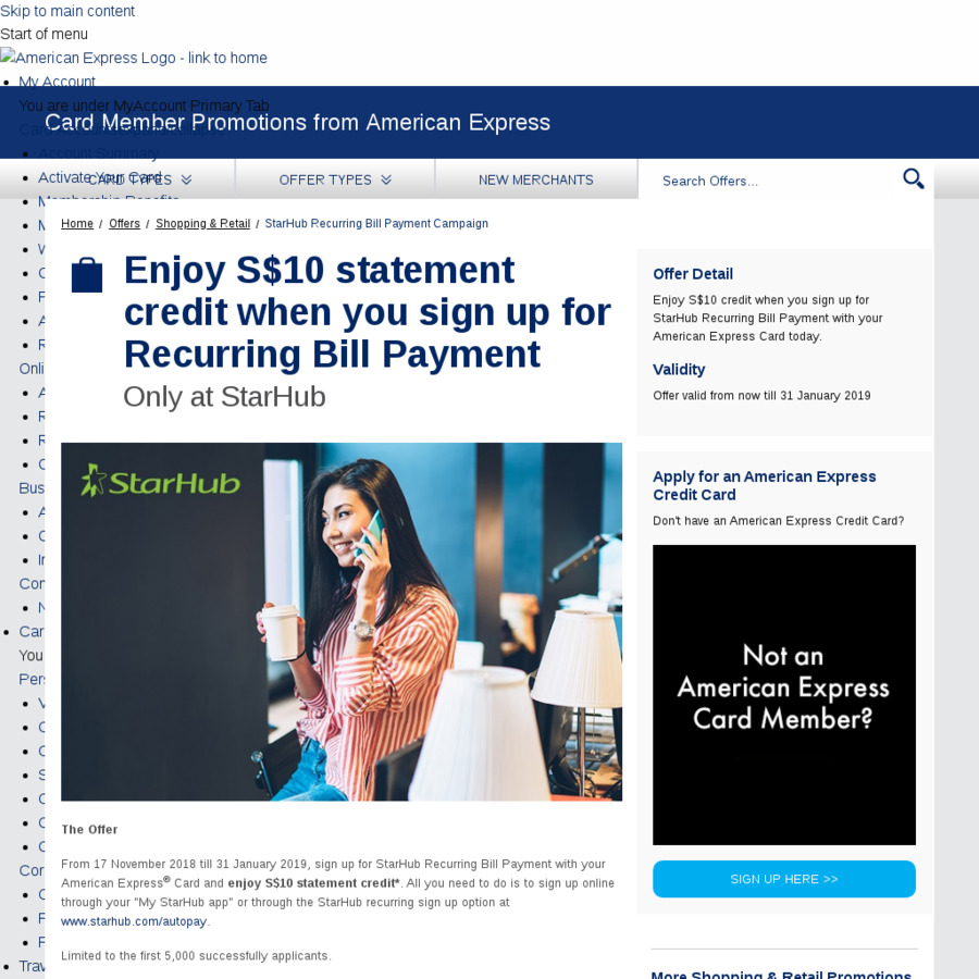 Sign Up to StarHub Recurring Bill Payments, Get $10 Statement Credits (American  Express Cards) - CheapCheapLah