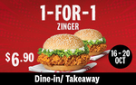 1 for 1 Zinger ($6.90) at KFC