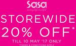 Sasa 20% Off Store-wide In-Store Until Wed 10 May