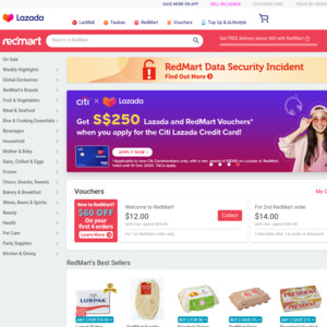 $12/$14/$16/$18 off ($60/$80/$100/$100 Min Spend) on First 4 Orders at RedMart via Lazada