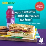 Free Delivery ($12 Minimum Spend) at Subway via Deliveroo