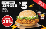 Zinger Meal for $5 (U.P. $7.10) at KFC