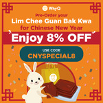 8% off Lim Chee Guan Bak Kwa Pre-Orders ($50 Min Spend) at WhyQ