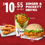 Zinger and Pockett Buddy Meal for $10.55 (U.P. $15.20) at KFC via Lazada