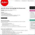 AirAsia Up to 50% off Your Returning Flight for Travel between 1 Aug to 30 Nov 2016