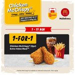 1 for 1 2pc Chicken McCrispy Meal or 30% off 6pc Chicken McCrispy Value Bundle at McDonald's via App