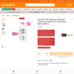 Garnier Skin Naturals Micellar Cleansing Water (For Sensitive Skin) 400ml for $12.50 [U.P. $17.90] at Guardian
