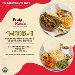 1 for 1 Curry Mutton/Vegetarian Biryani at Prata Wala (Members, Jurong Point & Northpoint City)