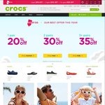 Crocs 20% off 1 Pair, 30% off 2 Pairs, 35% off 3+ Pairs (Great Online Shopping Festival)