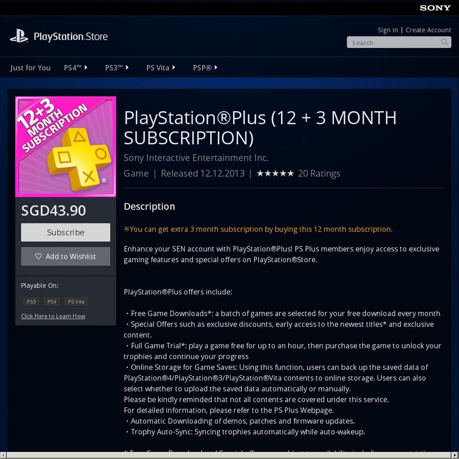 PlayStation Plus 12 Month Membership 3 Bonus Months For 43 90   4051x 