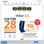 3x Free $10 off $50 Vouchers When You Join/Renew to 28 Month ValueClub Membership for $28 at Challenger