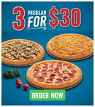 3 Regular Pizzas for $30 (U.P. $74.70) at Domino's