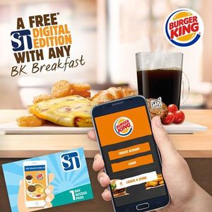Free Straits Times Digital Edition 1 Day Access Pass with Any Breakfast Purchase at Burger King