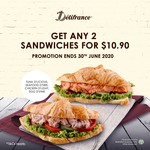 2 Sandwiches for $10.90 until 30th June at Delifrance