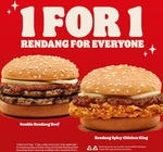 1 for 1 Rendang Burgers at Burger King