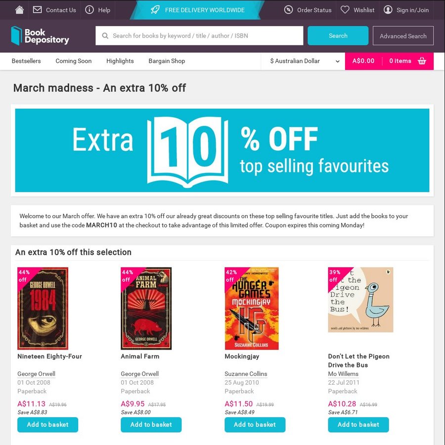 10 Extra off Book Depository with Usual Free Delivery