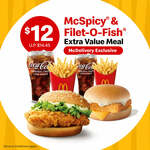McSpicy & Filet-O-Fish Value Meals for $12 (U.P. $14.45) at McDonald's McDelivery