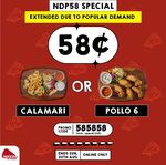 Calamari or Polllo 6pcs for $0.58 ($30 Min Spend) at Spizza