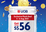 $56 Cash Credit with New Savings Account Opened at UOB ($5600 Deposit Required)