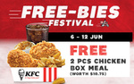 Free 2pcs Chicken Box Meal with $38 Min Spend at KFC Delivery