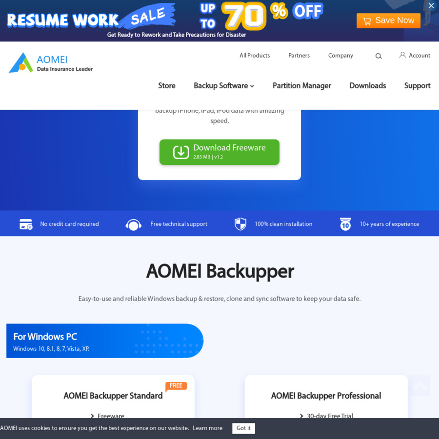 download the new for windows AOMEI Backupper Professional 7.3.0