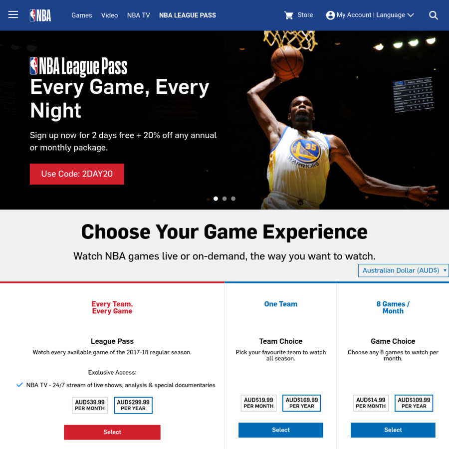NBA League Pass 2017-2018 - 2 Day Trial Then 20% off Season - $86 SGD (VPN Required)
