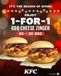 1 for 1 BBQ Cheese Zinger at KFC via App