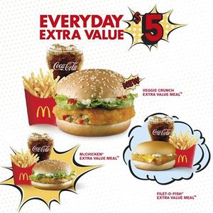 McDonald's $5 Everyday Extra Value Meals - Veggie Crunch, McChicken or Filet-O-Fish
