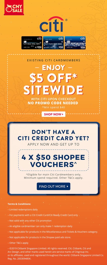 5 Off 40 Minimum Spend Sitewide At Shopee Citibank Cards Cheapcheaplah