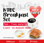 Kopitiam & NTUC Foodfare selling Breakfast Value Set at $1 daily in July & August that has Toast, Eggs and Drink