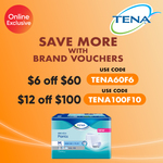 $6 off ($60 Min Spend) or $12 off ($100 Min Spend) on TENA at Guardian