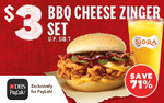 BBQ Cheese Zinger Set for $3 (U.P. $10.70) at KFC [DBS PayLah! Payments]
