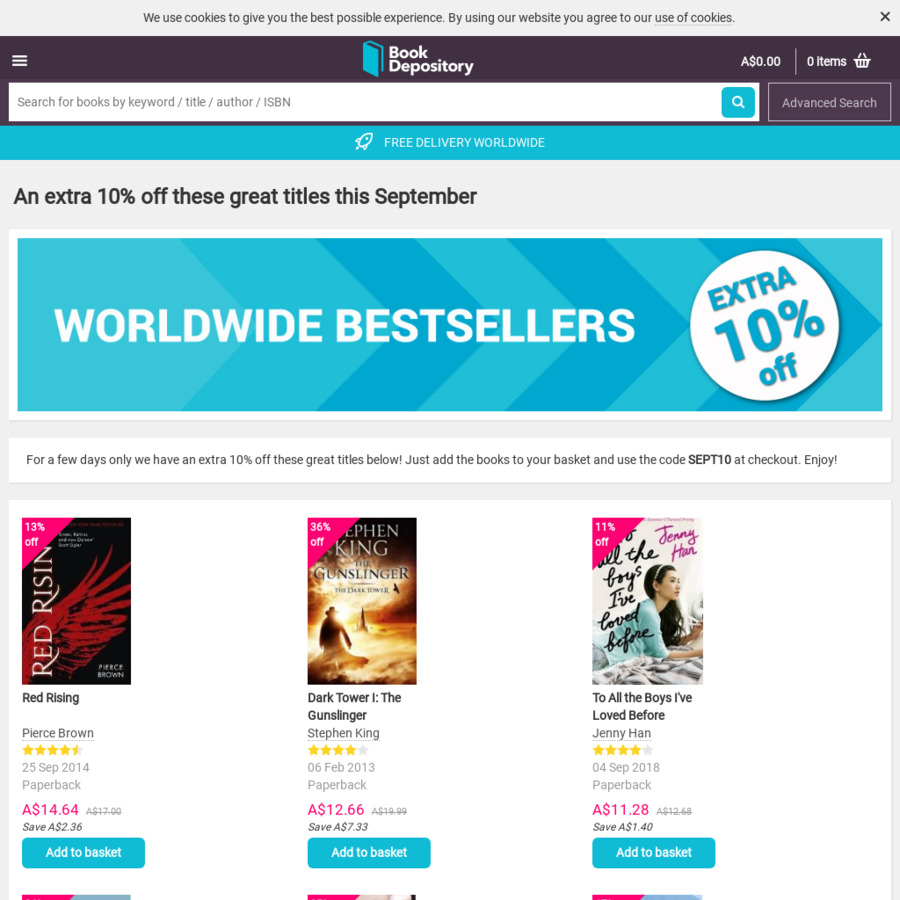 10 off Worldwide Bestsellers at Book Depository