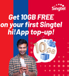 Free 10GB Data on First Singtel hi!App Top Up (NETS Bank Cards)