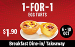 1 for 1 Egg Tarts ($1.90) at KFC