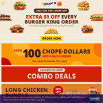 $1 off ($5 Min Spend) on Burger King Orders via Chope App